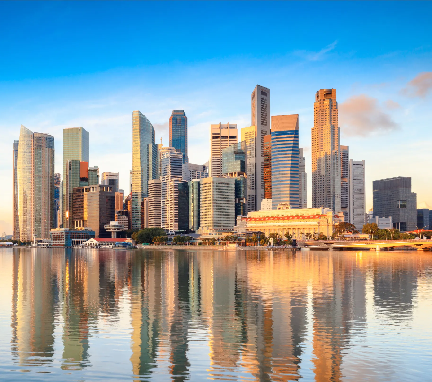 Singapore skyline at Marina Bay during sunrise